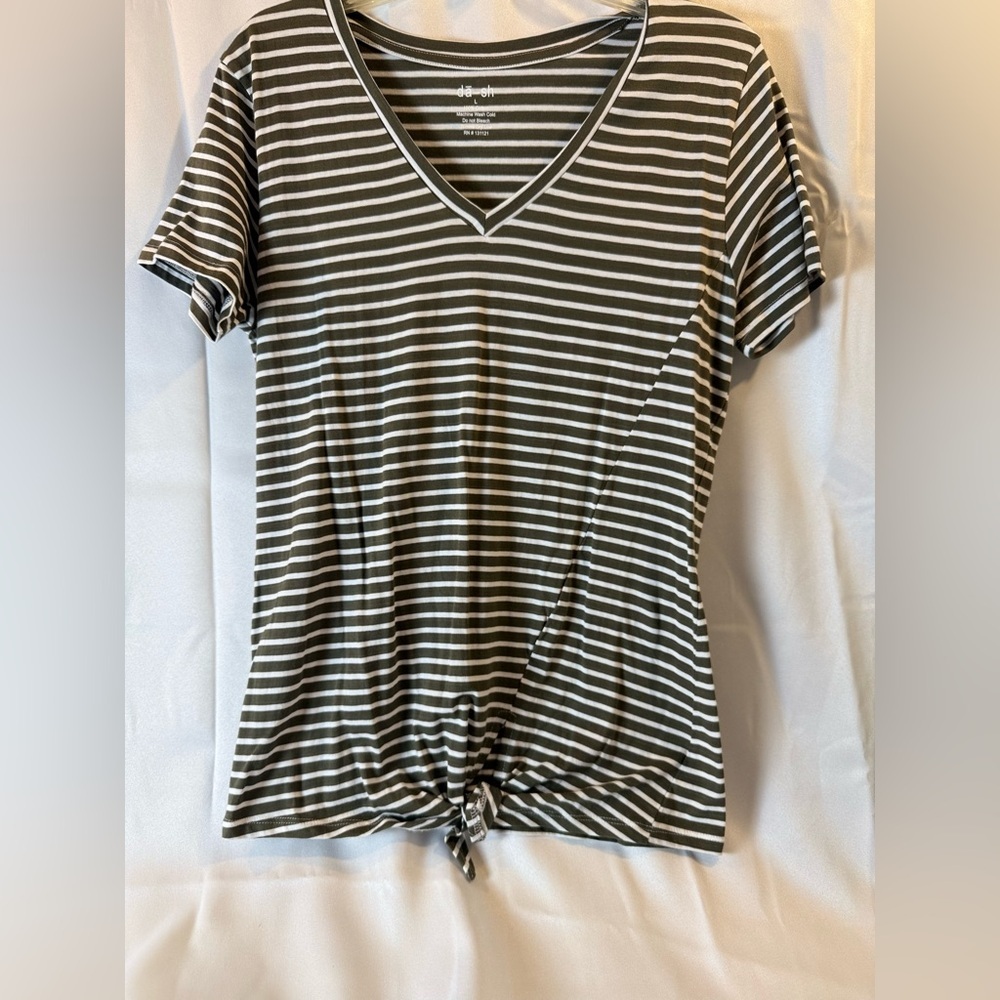 Striped V-Neck Tie-Front Top